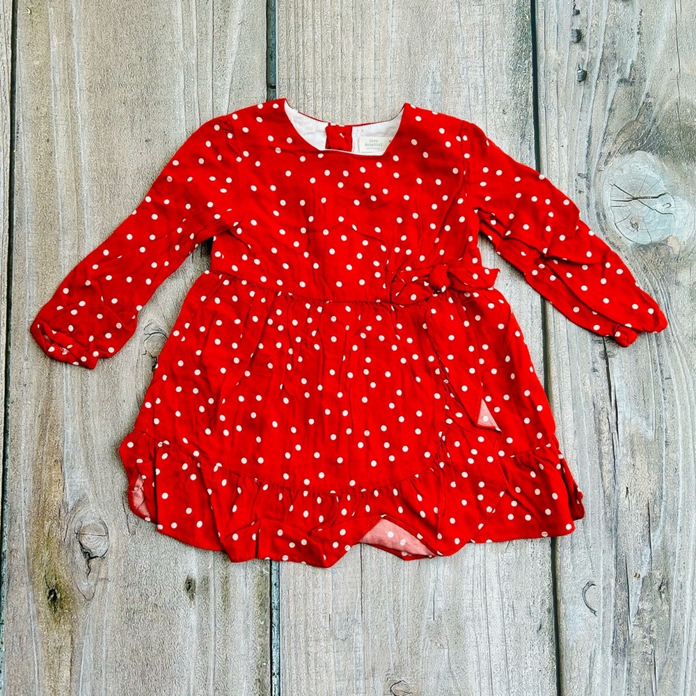 Zara Kids size 2-3T Girls Red White Polka Dot Flowy Casual Dress